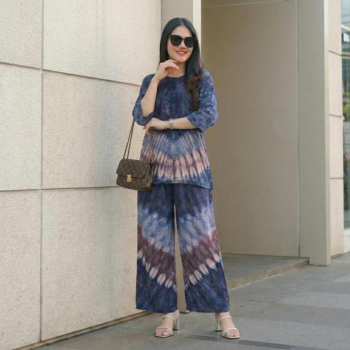 (LS) Setelan kaos wanita busui jumbo lengan 3/4 murah Baju Celana Batik Katun Panjang Kulot