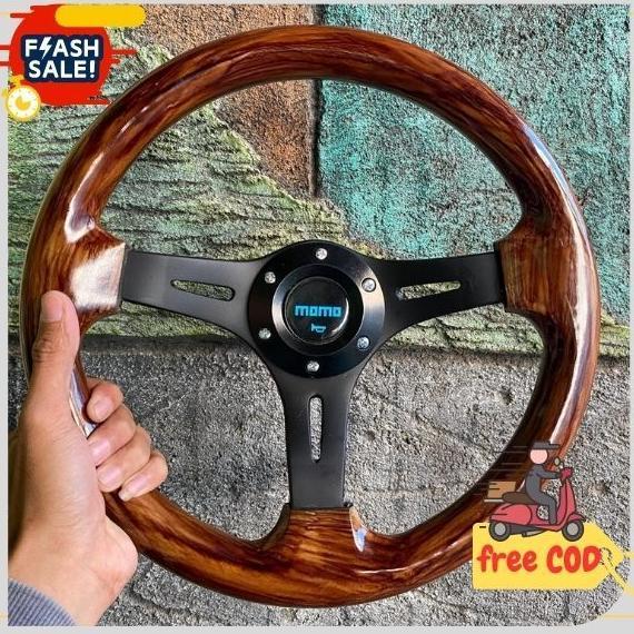 Stir racing variasi spoer kayu - stir kemudi wood momo variasi mobil universal