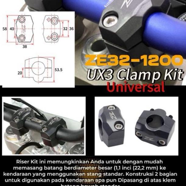 RISER STANG ZETA UX3 LOW FATBAR USD CR 85 150 YZ CLAMP KIT FOR 28.6MM ZE32-1200 ORIGINAL DAN TERPERC