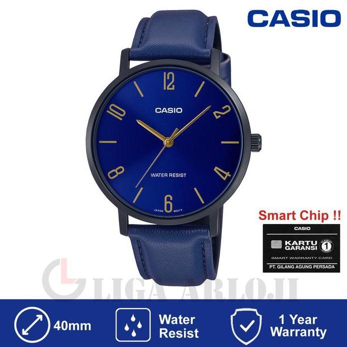 CASIO MTP-VT01BL-2BUDF Jam Tangan Pria Analog Tali Kulit Biru Original