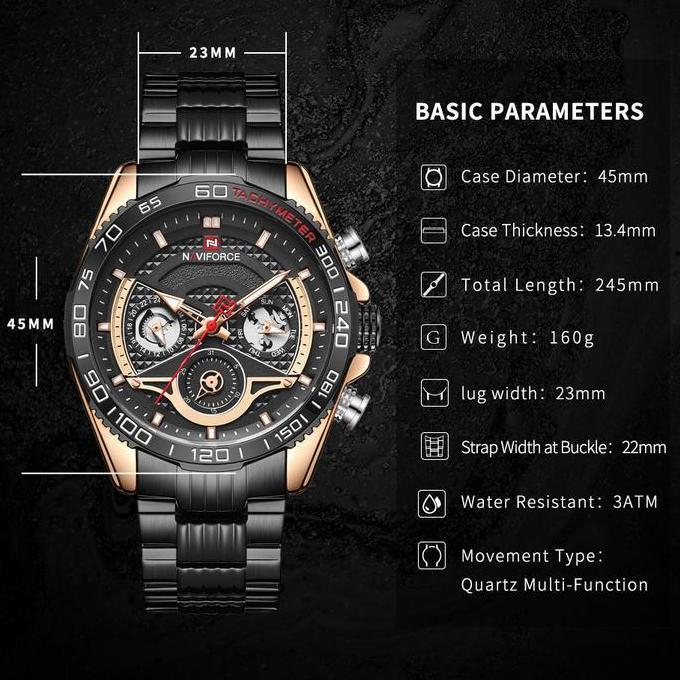 Naviforce Stainless Multifungsi - Jam Tangan Pria - 9185 - Original