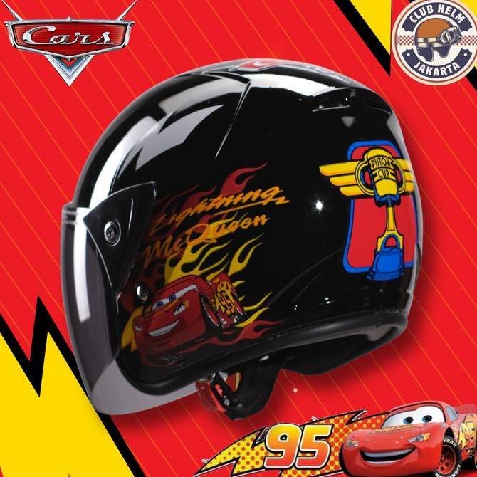 Helm Anak Junior Half Face Karakter Cars Mcqueen Hitam untuk Sepeda Motor murah