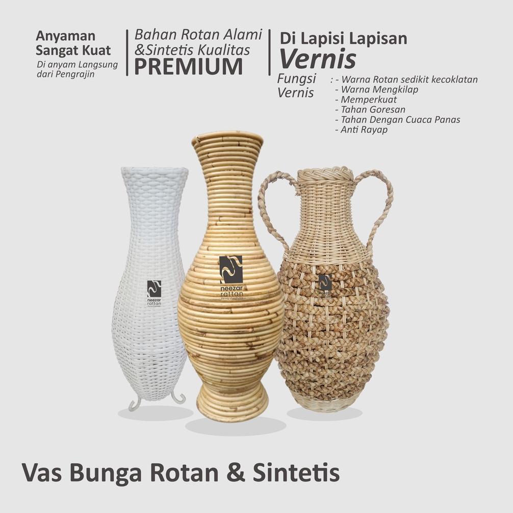 BEST SELLER Vas Pot Guci Tempat Bunga dari rotan TINGGI 50 cm 60cm Rotan Sintetis