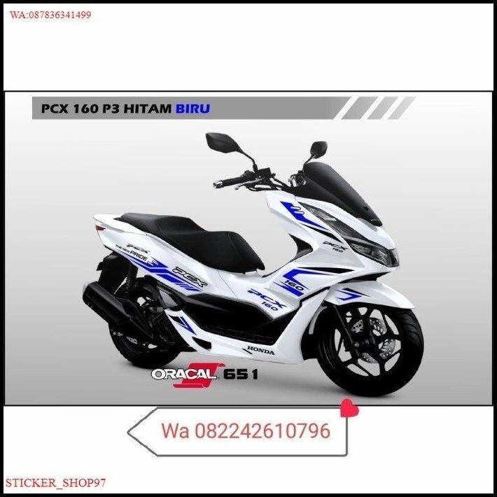 TERBARU STICKER STRIPING CUTTING HONDA NEW PCX 160 PUTIH SPORTY BIRU 