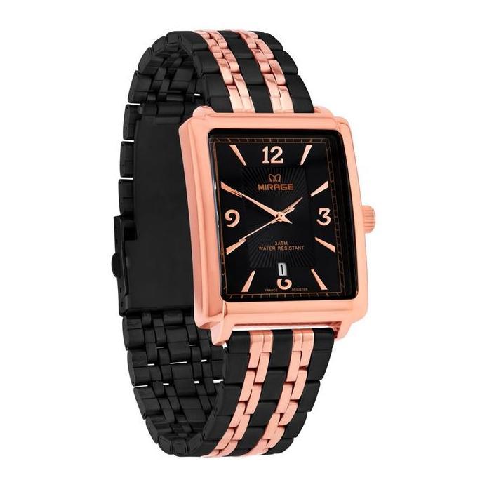 Mirage Watch - Jam Tangan Anti Air Pria Analog Formal Segi Hitam List Rosegold 8836 M