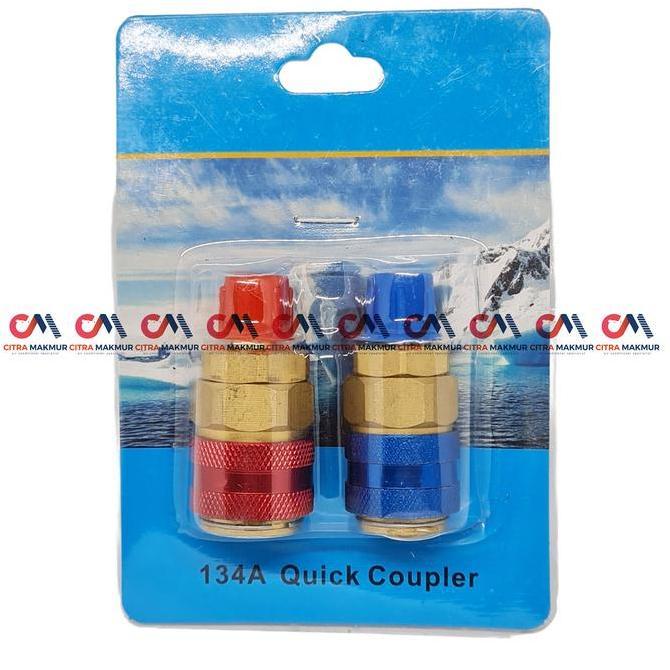 Quick Coupler R134a Selang Freon AC Mobil Kulkas Freezer Tembaga QC 12 Biru Merah
