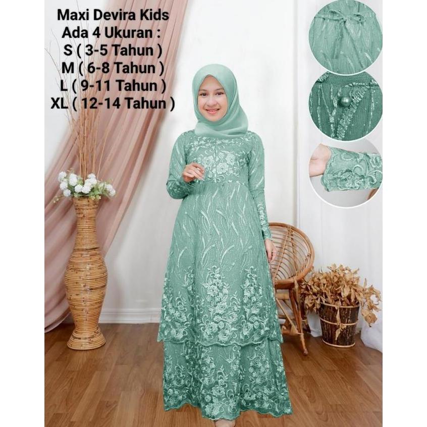 Alf-Gamis Anak Perempuan  Dan Remaja Model Dress Susun Brokat Terbaru-Maxi Devira Kids-Bahan Full Br
