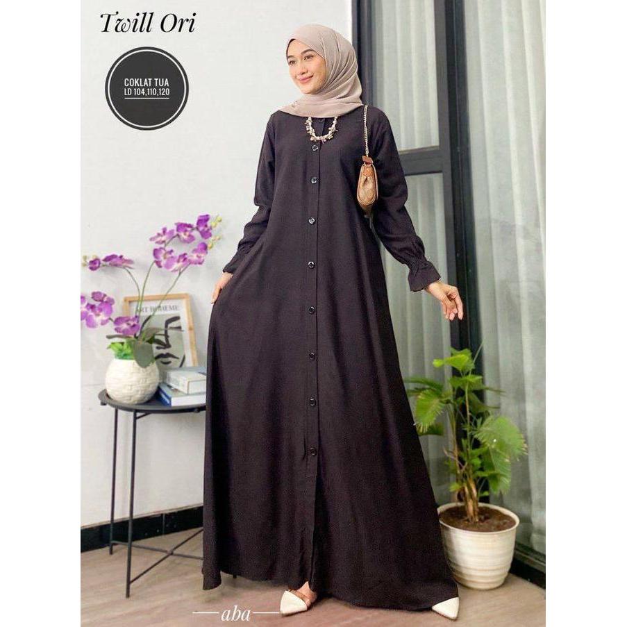 READY gamis polos twil ori dress panjang busui tali samping Muslim Twill Kancing Cantik Karet Wudhu 