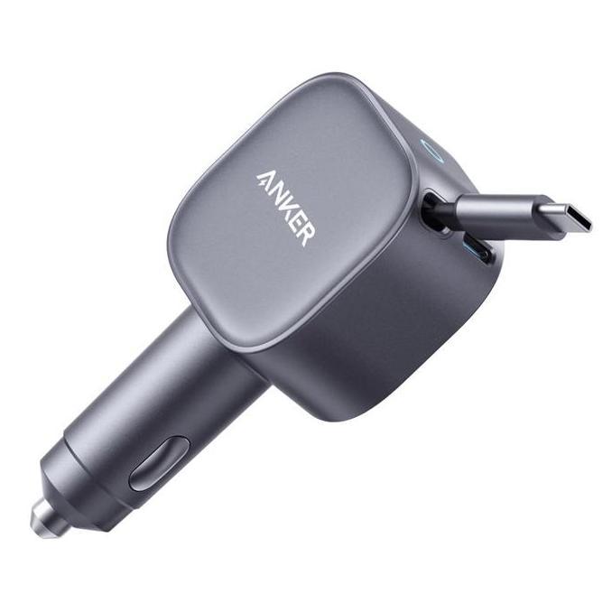Anker USB-C Car Charger 75W Max Ultra-Compact Type-C Fast Car Charger with Built-in Retractable Cabl