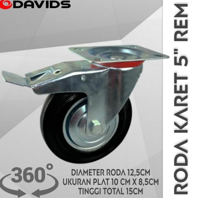 Roda Troli Etalase Caster Karet Gerobak 5 Inch Rem