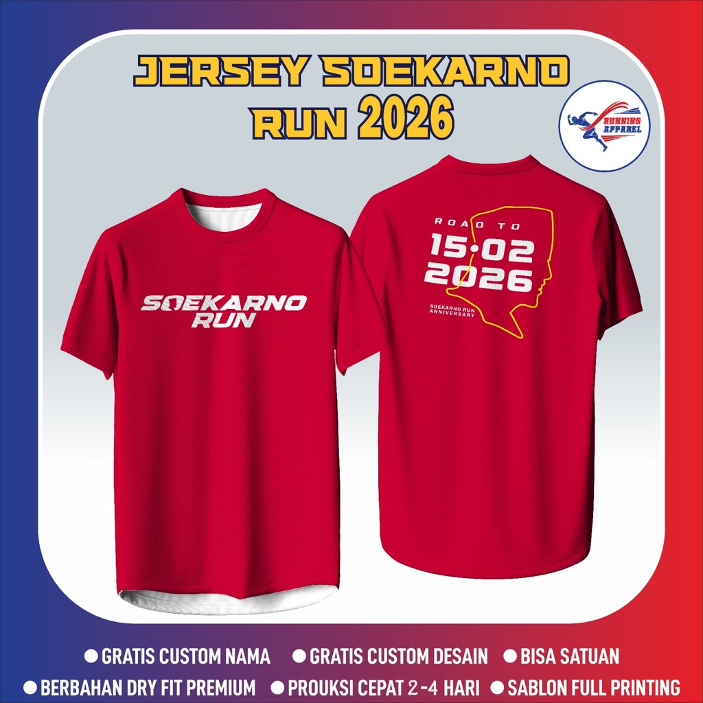 Jersey SOEKARNO RUN 2026- Baju Olahraga Running Dryfit Full Printing