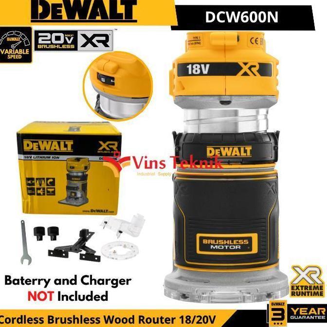DEWALT DCW600N Mesin Profil Kayu Baterai Cordless Brushless Trimmer Router 18/20V DCW600