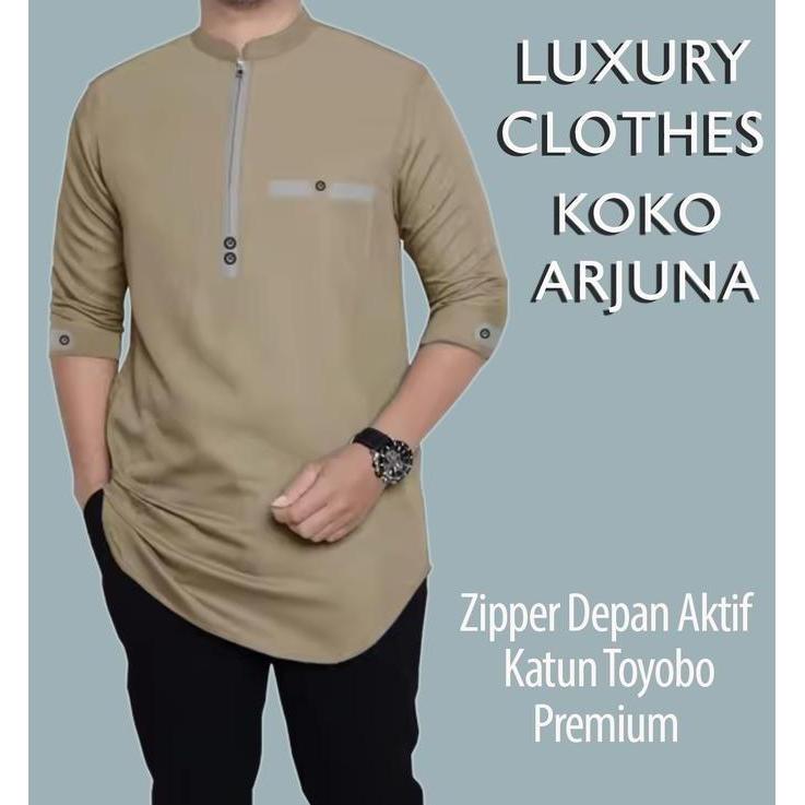 Koko Kurta Arjuna Busana Baju Koko Pria Muslim Dewasa Jumbo Katun Toyobo Size S M L XL XXL XXXL nyam