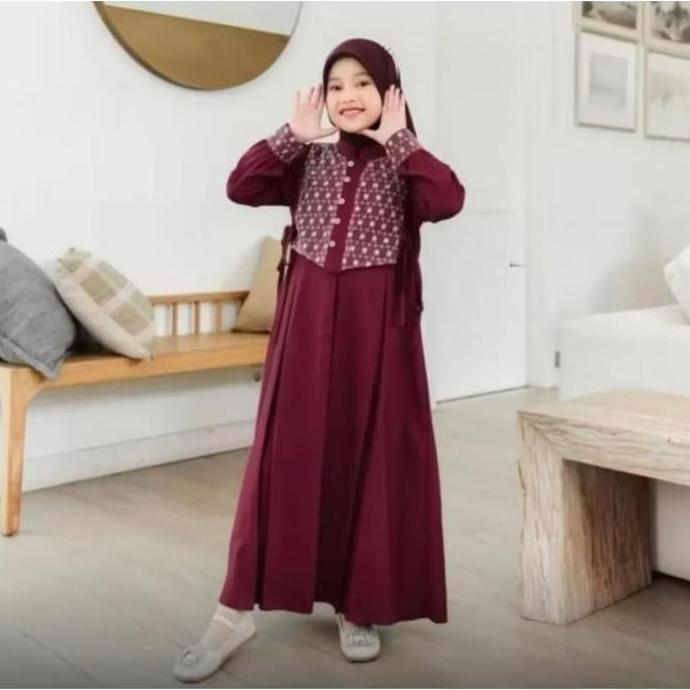 NIKMATI PRODUK INI Gamis Brokat Anak 8 9 10 Tahun Perempuan Shabira Dress Kids Bahan Crinkle Airflow