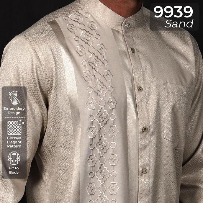 Casella Baju Koko Pria Lengan Panjang Arabesque Embroidery Sand Design 9939 Sand HM