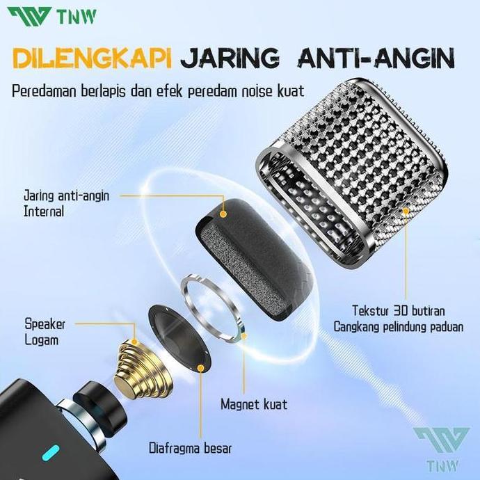 Wkprojek- Tnw A17 Microphone Wireless Mic Wireless Clip On Microphone Youtuber Suara Jernih Mic Blue