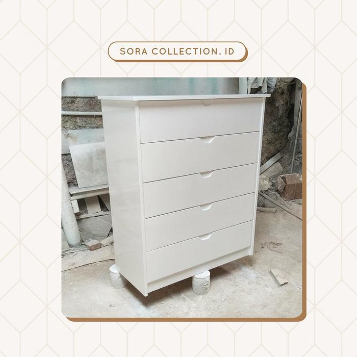 Lemari Laci Kayu Blockboard / Drawer 5 Susun Putih Minimalis