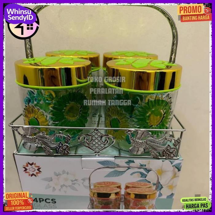 Quality Souvenir Toples Kaca Lebaran  Set 4Pcs - Toples Kue - Toples Hias Kaca Beling - Toples Mewah