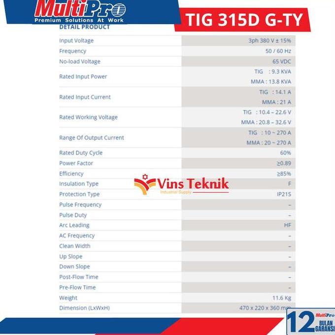 MULTIPRO Mesin las AC/DC INVERTER TIG315 MULTIPRO TIG 315 AD G-TY Trafo TIG/MMA
