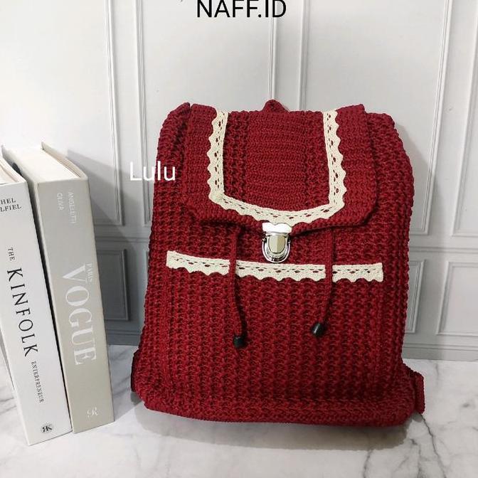 Bags- Lulu Tas Ransel Renda Bahan Rajut Ukuran Besar