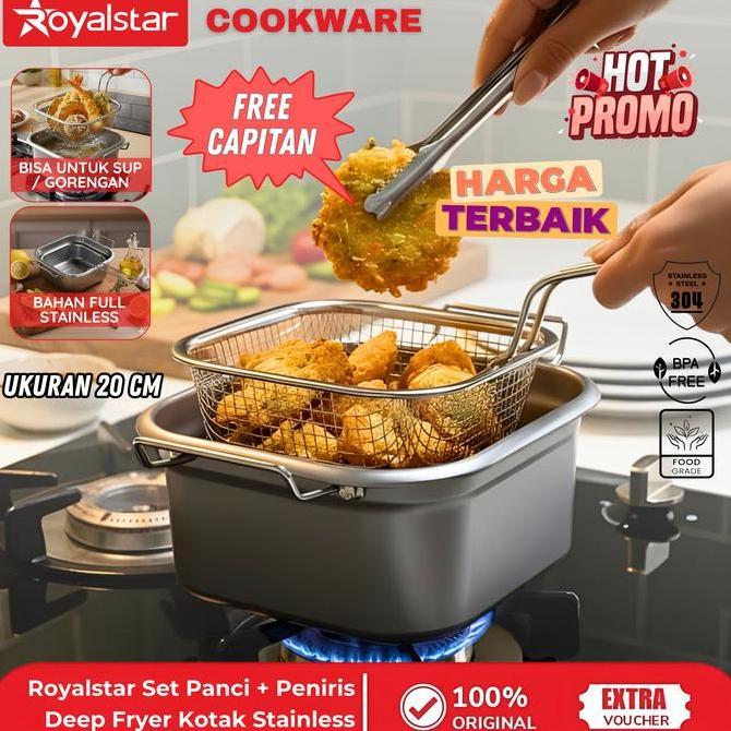 dewisimbyu  - [ramadhan sale] royalstar panci deep fryer kotak dengan saringan stainless steel anti 