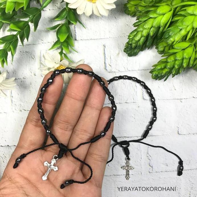 Gelang Rosario Tali Blustin Oval 6mm-Rosario Gelang Tali Salib Murah