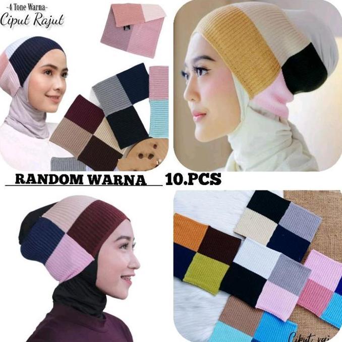 DA51 - Best Quality Paket Isi 10 Pcs Bandana 4 Warna Ciput Bahan Rajut Halus Premium Jilbab Dalaman 