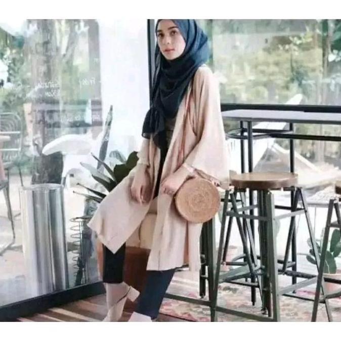 DR219 >> Kimono Long Outer Free Size Ld115 Outer Hijab Baju Wanita Long Outer Hijab Muslim Panjang C