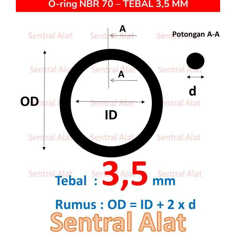 Karet Seal O Ring NBR70 Diameter Tebal 3,5 mm, OD : 10 12 13 14 15 18 20 22 25 28 30 35 40 45 50 55 