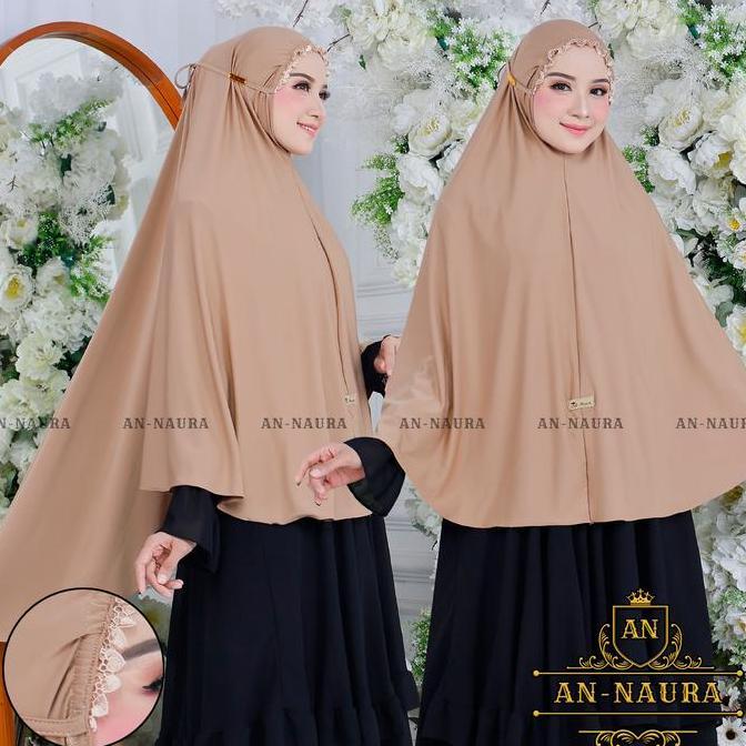 DR286 - Jilbab jumbo kerut renda aura tali jersey - bergo renda tali murah