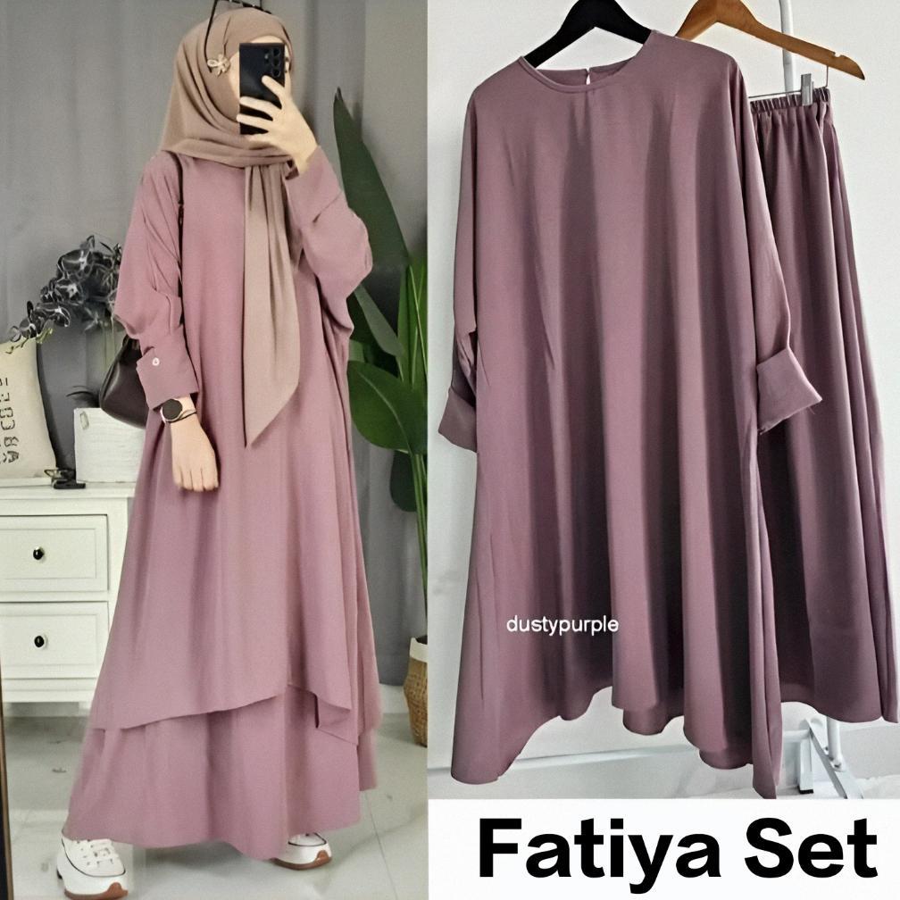 PROMO TERBARU One Set + Rok Tunik Fatiya Busui Wanita Muslim Jumbo Bahan Katun Terbaru