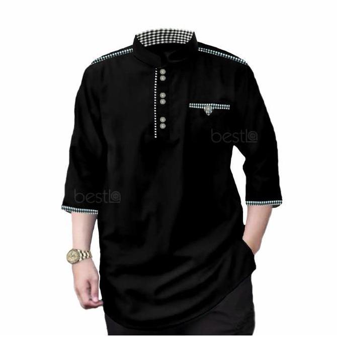 NEW KURTA TOJIRO Baju Koko Qurta Pria Muslim Dewasa Lengan 3/4 Katun Toyobo Kombinasi M L XL XXL XXX