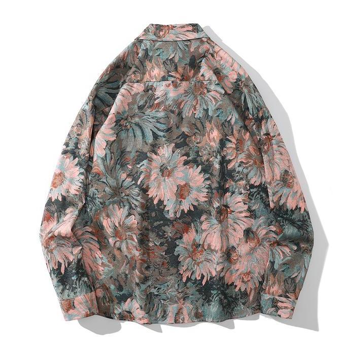 Dark Icon Tie Dye Floral Long Sleeve Shirts Men Summer Turn-down Collar Oversized Men's Shirts Pria 