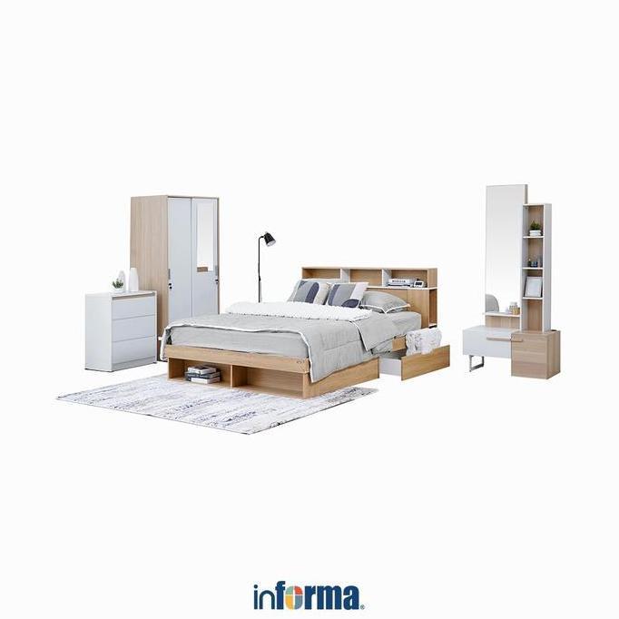 Informa Giorana Set Kamar Tidur Maple - Putih/Cokelat Oak Dipan Lemari Pakaian Meja Rias Nakas Tempa