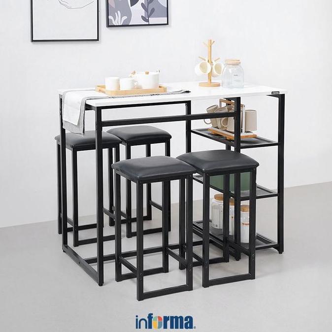 Informa Mora Set Meja Makan 4 Bangku - Hitam Meja Bar Kursi Cafe