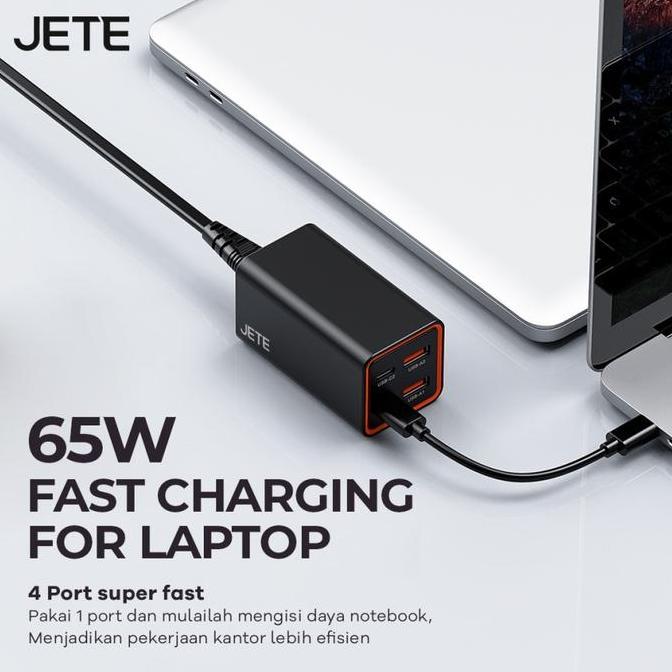 Endtoend- Jete E6 Adapter Fast Charger Gan 65W + 4 Port ( Dual Usb & Dual Typec ) Adaptor