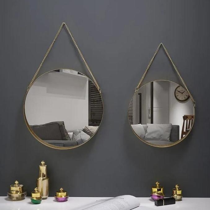 Maxcit- Cermin Dinding Bulat Gold Kaca