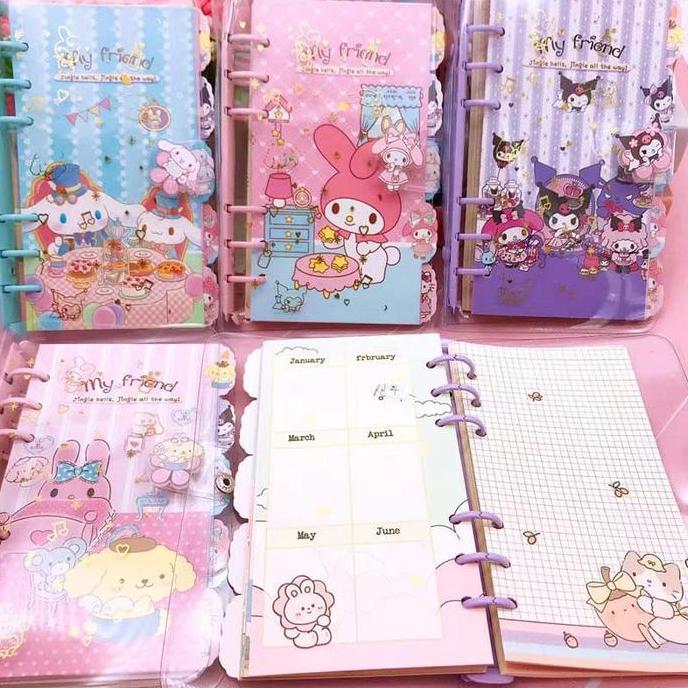 Diary A6 Binder 6 Lubang Diary Korea Jurnal Capybara Kuromi Melody Kartun