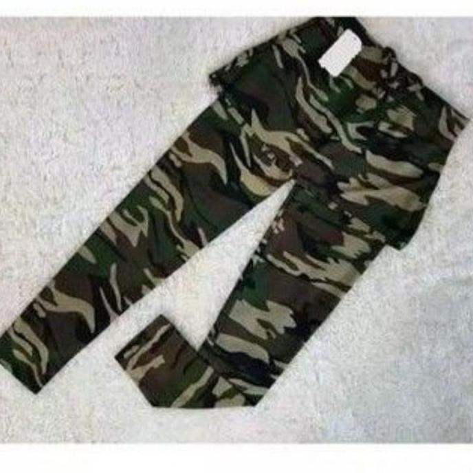 Fitbanget- Celana Senam Legging Rok Loreng Army Wanita Outdoor Sport Bahan Katun Stretch Pinggang Fu