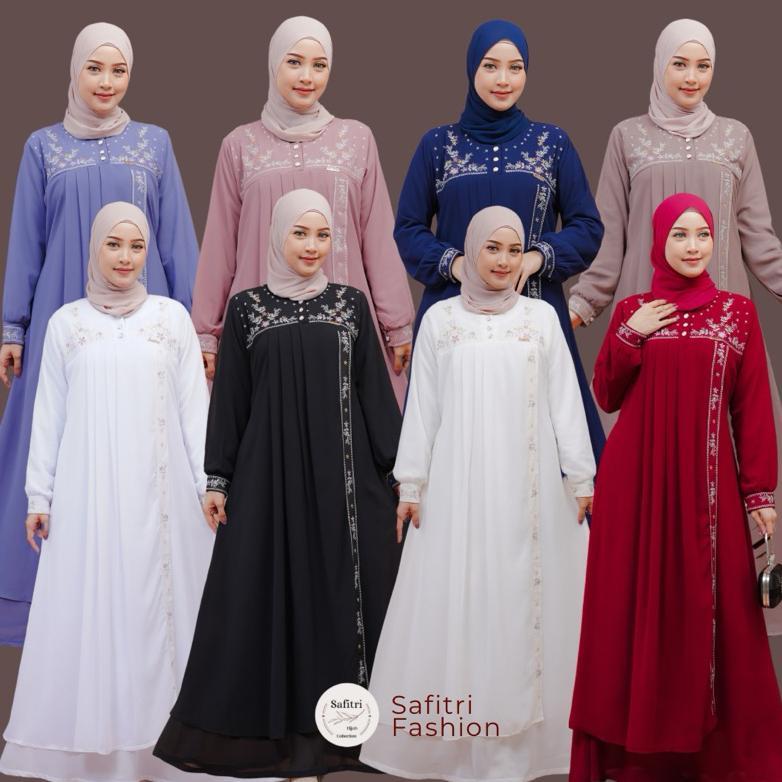 PROMO JASMINE DRESS Gamis bahan ceruty babydol kombinasi bordir mewah kondangan pesta lebaran manasi