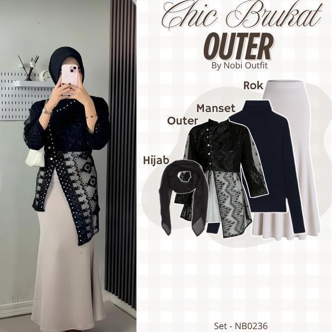 4 In One Set Ootd Kondangan Hijab Elegant Setelan Delmora Outfit Gamis Outer Brukat Kebaya Modern (H