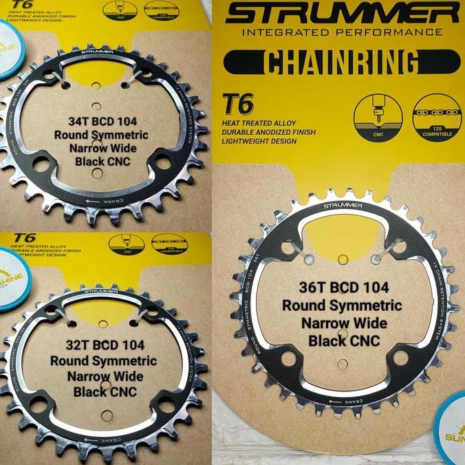 Chainring Crank STRUMMER 32T 34T 36T 38T 40T 42T 44T BCD 104 ROUND Alloy CNC Sepeda BMX Fixie Roadbi