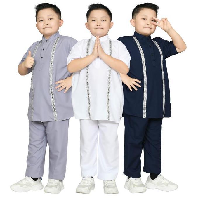 Junior Kids - Arka Koko Anak Laki Laki Lengan Pendek Free Peci Usia 1 10 Tahun Koko List Pita Batik 
