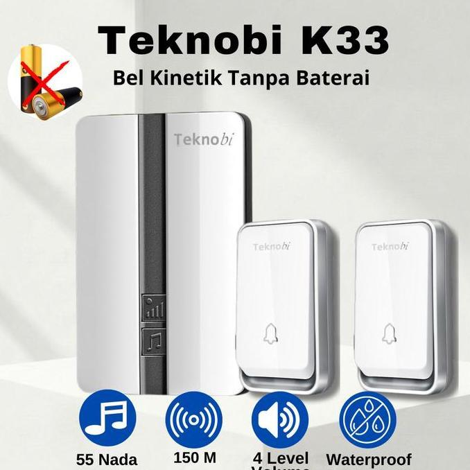 Sale Teknobi Bel Rumah Wireless Kinetik K33 2 Transmitter Tanpa Baterai Tahan Air Ip44 Dengan Lampu 