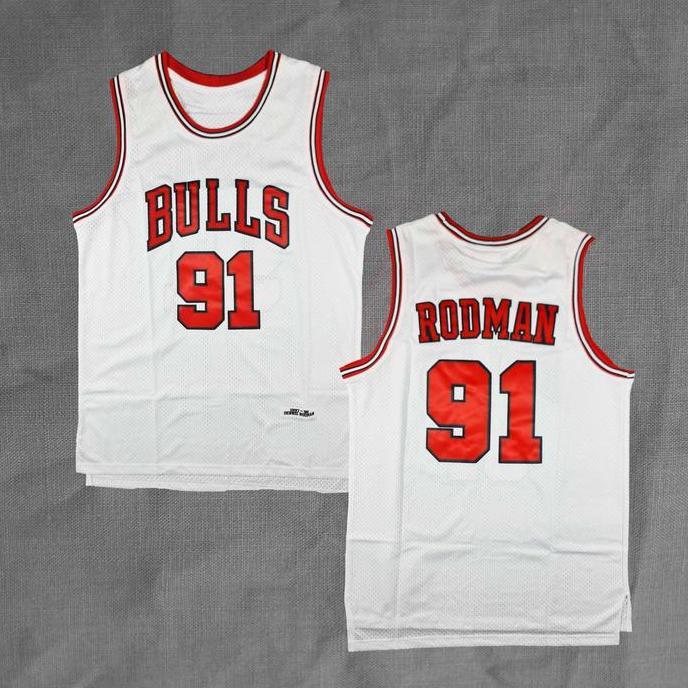 BORDIR Baju Jersey Basket Dennis Rodman Bulls Classic Putih