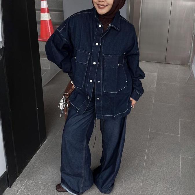 Langsungaja- Filoposy Atasan Wanita Ona Shacket Grey Cardigan Baju Jaket Basic