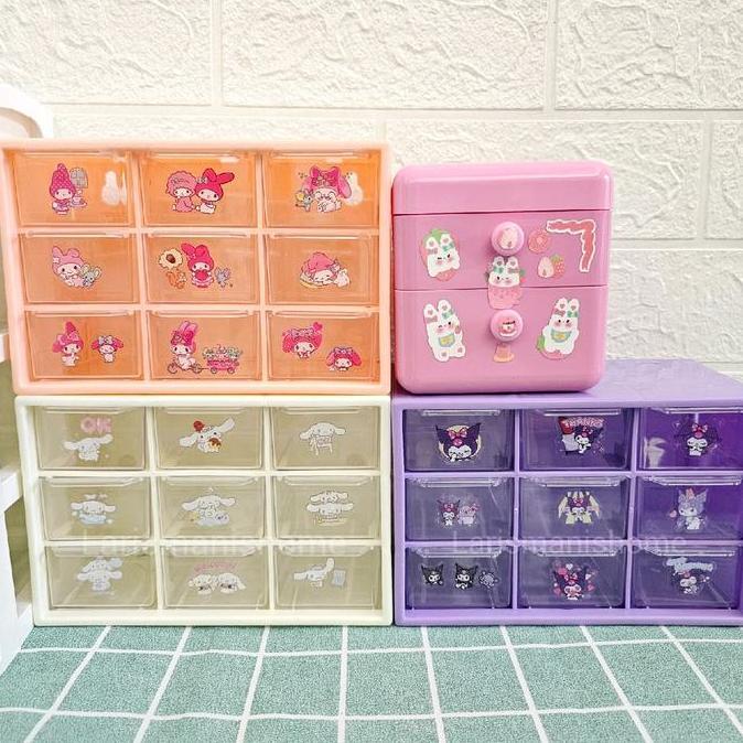 Savefk- Rk2162 Kotak Laci 9 Sekat Sanrio Free Sticker Box Laci Aksesoris Mini
