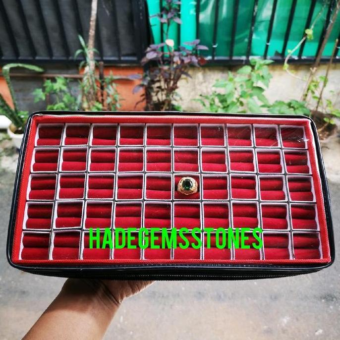 Savefk- Kotak Cincin Batu Akik Isi 50Pcs Resleting Transparan Merah