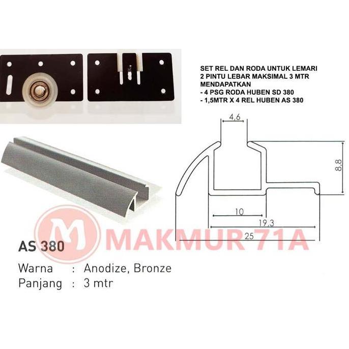 Set Rel dan Roda Lemari sliding untuk 2 Daun pintu / Lemari Geser 380