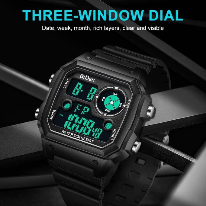 BIDEN jam tangan digital pria Square Militer Olahraga Kasual Pria